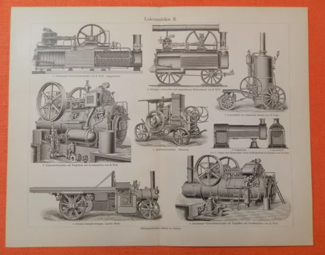 Lokomobile Lokomotive Lanz Mann Wolf Deutz Köln  Fowler Technik  Stich von 1906 2