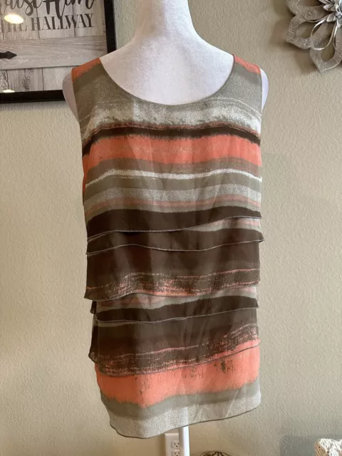 Kenneth Cole New York Women’s Brown/Coral Sleeveless Tier Lined Blouse - Sz 12 3