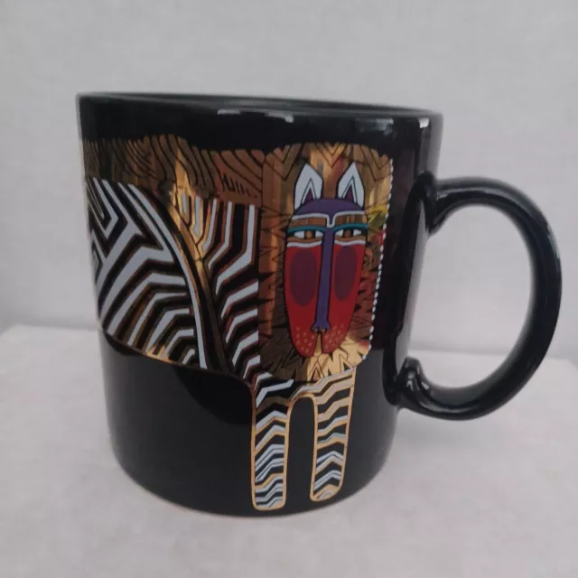 1988 Laurel BURCH Ancient Treasures Coffee Mug Japan Vintage Lion Cat Gold Black