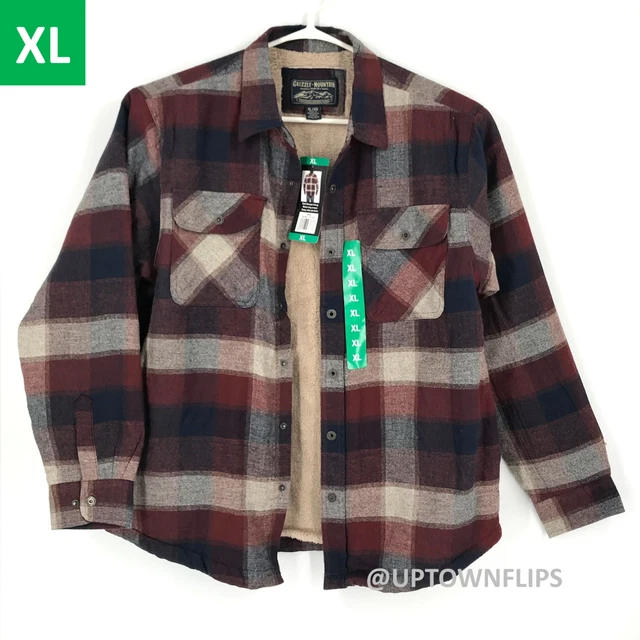 Grizzly Mountain Mens Shirt Jacket XL Red Plaid Sherpa Fleece Lined Shacket