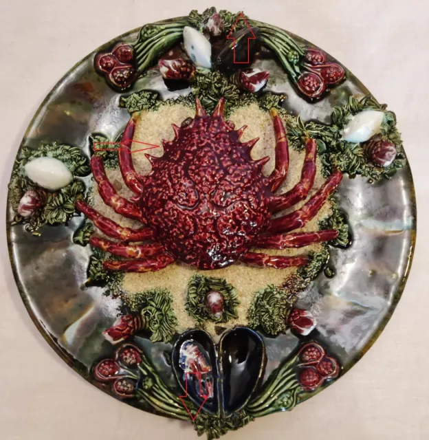 Vintage Alvaro Jose Caldas da Rainha Palissy Ware Crab Plate Rusticware