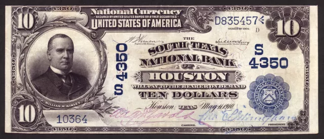 $10 1902 DB The South Texas National Bank of Houston  CH 4350 VF/XF TOUGHER BANK