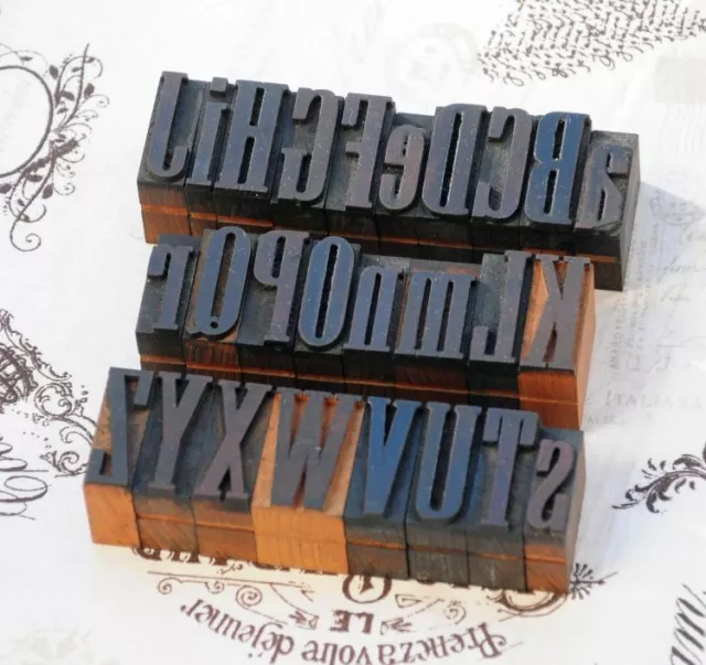 A-Z mixed Alphabet Holzbuchstaben 27 mm Lettern Holzlettern Vintage wood type