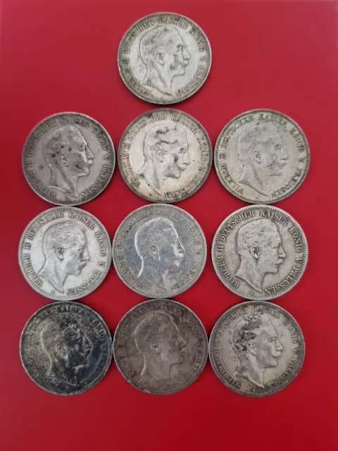 10 X 5 Mark Silbermünze Preussen Kaiser Wilhelm II JAEGER 104  Id-5