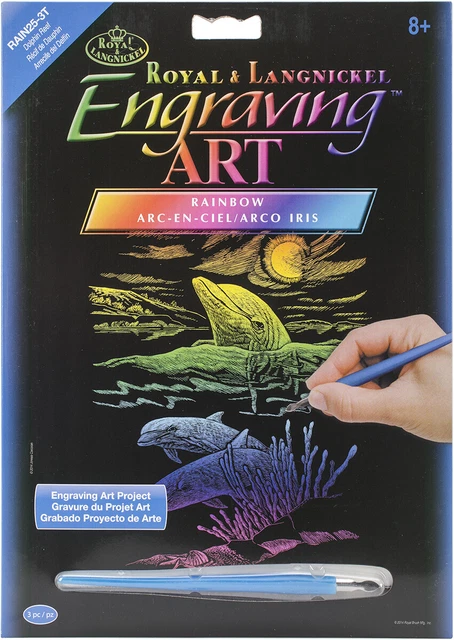 Kit de arte de grabado de lámina arco iris 8""X10""-Arrecife de delfines -RAINFL-25