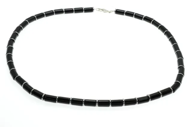 Mens Necklace Onyx and Hematite 925 Sterling Silver Clasp Handmade Gift for Him