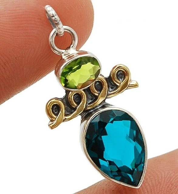 Zweifarbiger 2CT natürlicher Apatit & Peridot 925 Sterlingsilber Anhänger NW10-5