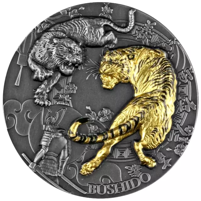 2021 Bushido  2 oz pure silver antiqued high relief gilded coin