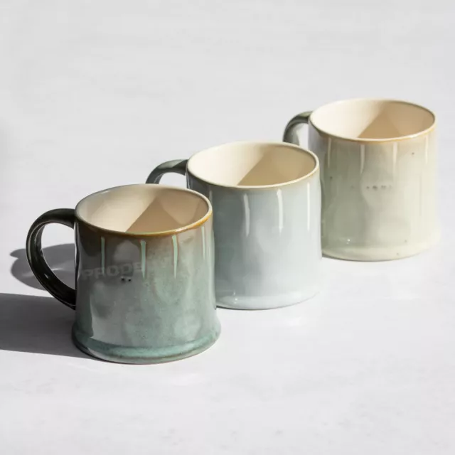 Set of 4 Reactive Glaze Stoneware Coffee Mugs Large 400ml Heavy Ceramic Tea Cups