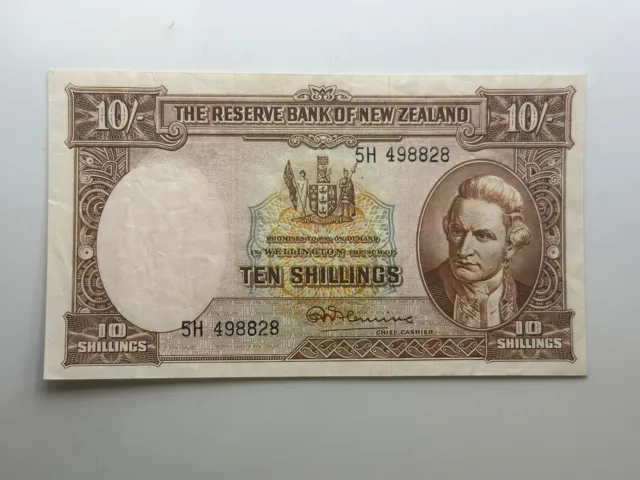 New Zealand 10 Shillings Banknote 1956-60 Flemming  Pick#158-C