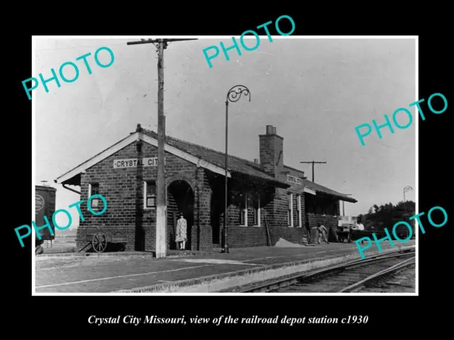 OLD LARGE HISTORIC PHOTO OF CRYSTAL CITY MISSOURI THE RAILROAD DEPOT c1930