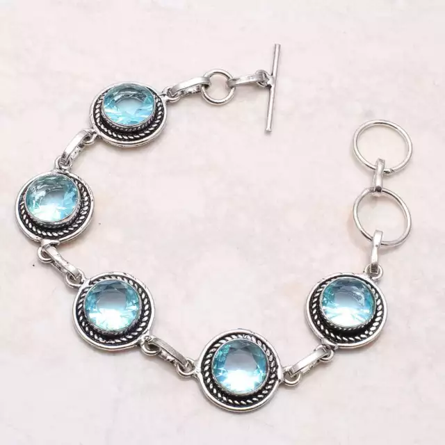 Bleu Gemme Topaze Ethnique Bracelet Fait Main Bijoux 14 Gms AB-4859