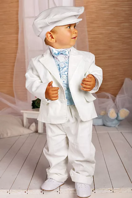 ABITO DA BATTESIMO bambino (6pz) vestito cerimonia VELLUTO bianco azzurro c  1254 EUR 85,95 - PicClick IT