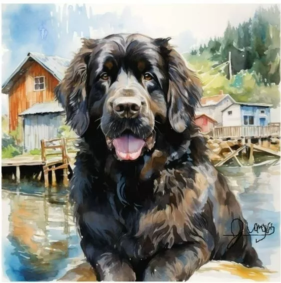 Watercolor Newfoundland Painting Art Print 8x11 inch