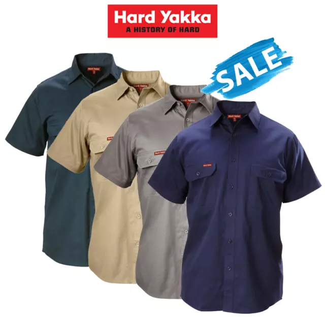 SALE! Hard Yakka Cotton Drill Work Shirt Button Short Sleeve Workwear Top Y07510
