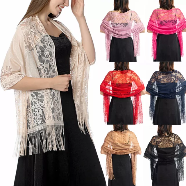 Women Lace Mesh Tassel Wrap Shawl Scarf Pashmina Wedding Evening Party Scarves *