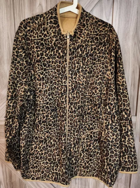 Style & Co. Sport Leopard Beige Reversible Full Zip Pockets Fleece Jacket SZ 3X