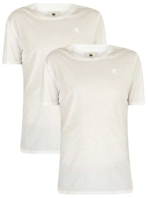 G-Star RAW Uomo T-shirt con logo girocollo in confezione da 2, bianca