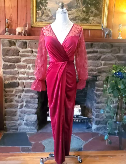 SHEIN Women's Size 4 Dress RED VELVETY FORMAL GOWN Long Maxi RUCHED w/ SLIT