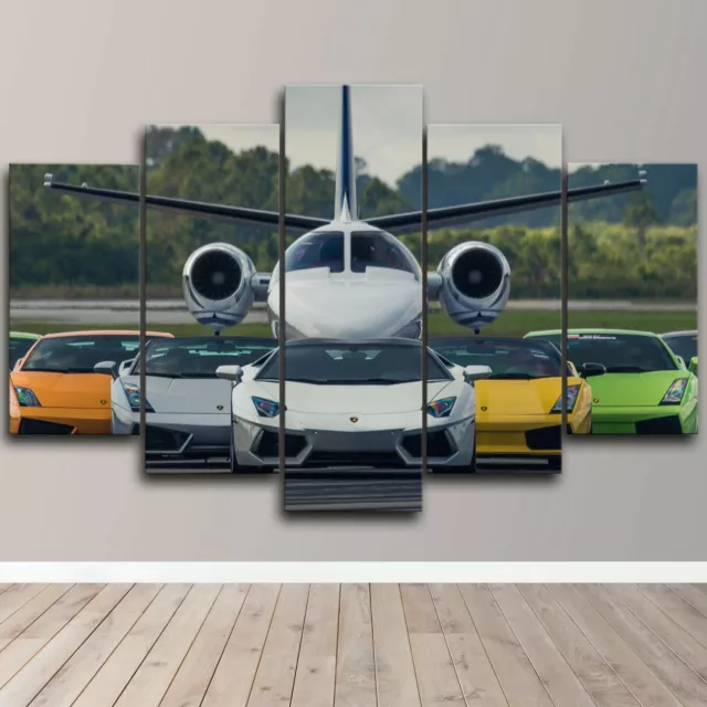 Lamborghini Cars Jet Super Racing Fast 5 Piece Canvas Wall Art Print Home Decor