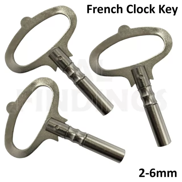 Winding clock key french type steel nickelled 2.0mm to 6mm keys grandfather tool