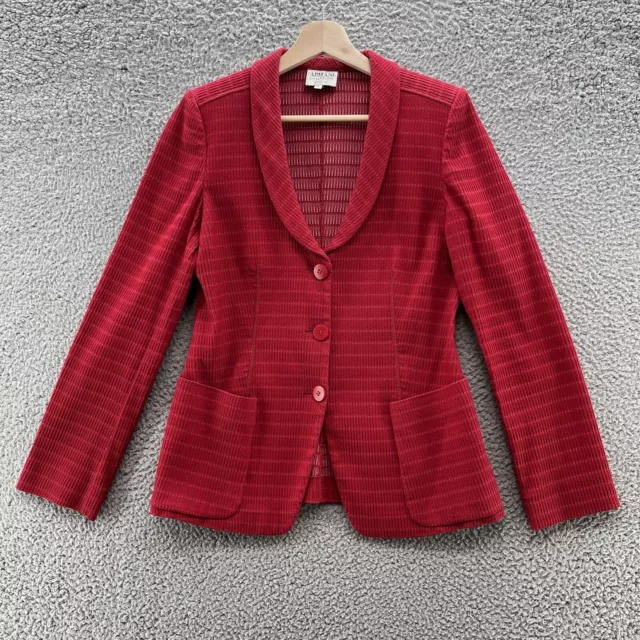 Armani Collezioni Blazer Women 6 Red Woven Cotton Blend Classic 70s Italy Jacket
