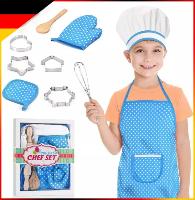 11er Chef Backen Schürzenset Koch-Schürze Kochmütze Kochhandschuh für Kinder DE