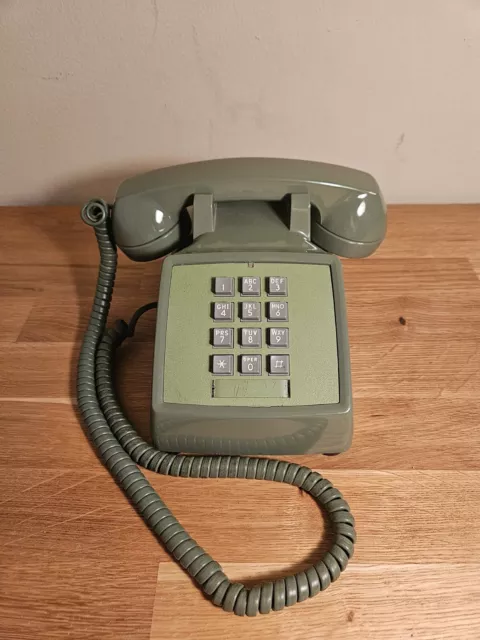 Western Electric Bell System de colección botón oliva verde oliva teléfono de escritorio 2500DM funciona