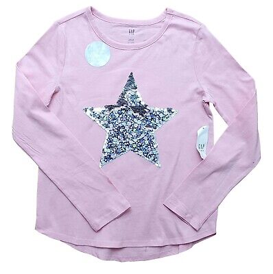 GAP Girls Pastel Pink Gap Reversible Sequin Star Long Sleeve T Shirt MRRP £ 16.99
