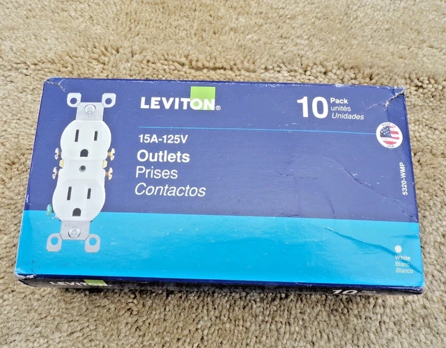 (10PACK) 15 AMP Duplex Outlet Receptacle, Grounding , White Dual; gS
