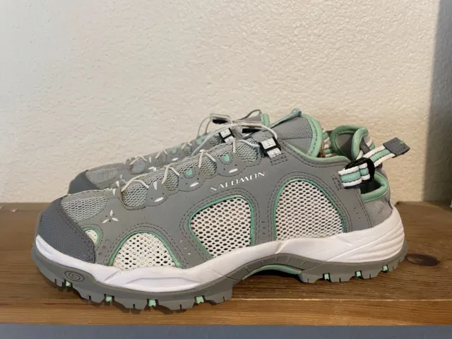 Women’s Salomon Techamphibian 3 Gray Teal Sz 9 Hiking Water Sandal Shoes Outdoor