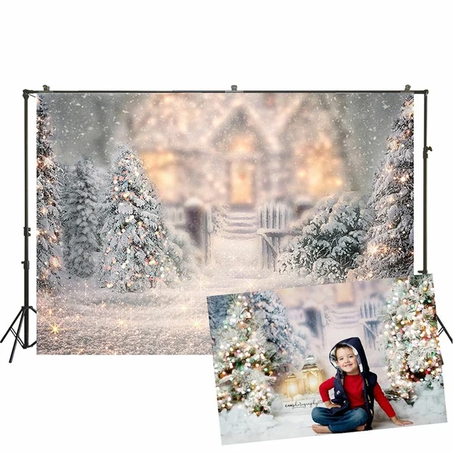 Photography Backdrop Winter Christmas Trees Lights Snow Photo Back Studio Props