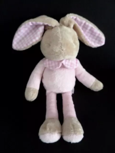 *. Doudou Klorane Lapin Beige Col Oreilles Carreaux Vichy Rose Blanc - Tbe