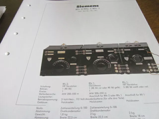 Radio Archiv Schaltplan 1993 Siemens Rfv 2, Rfe1, Rfv 1, 1924