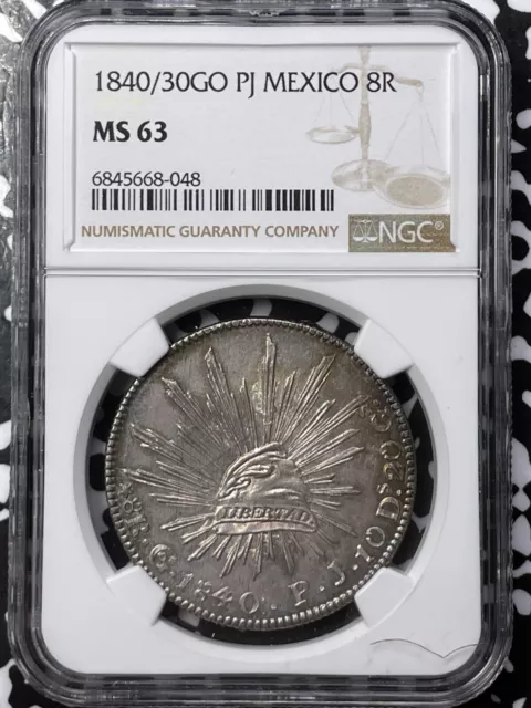 1840/30-Go PJ Mexico 8 Reales NGC MS63 Lot#G5374 Large Silver! Choice UNC!