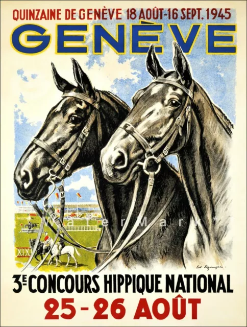 Geneva Switzerland 1945 Horse Show Vintage Poster Print Retro Style Art