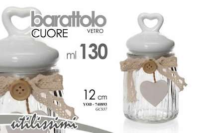Barattolo Contenitore Cuore In Vetro Bomboniera 12 Cm 130 Ml Yob-740893