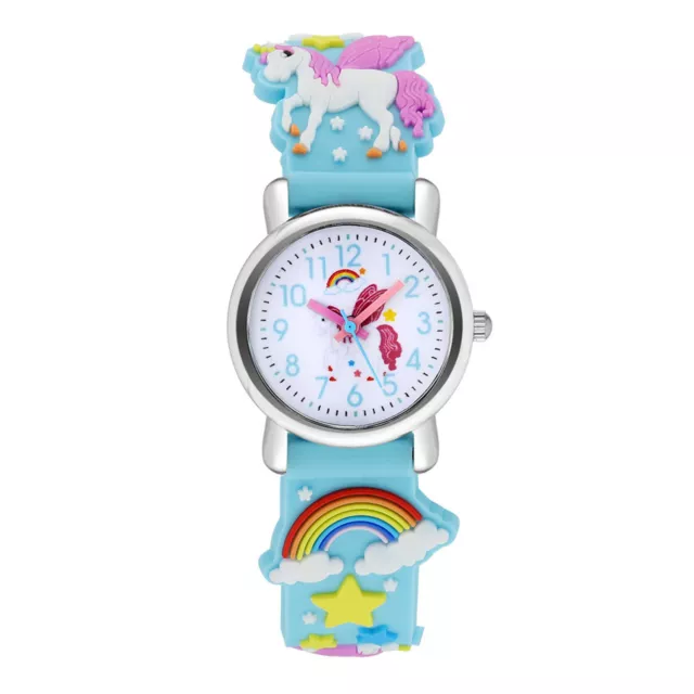 Kids Children Boys Girls Cute Unicorn Pattern Quartz Wrist Watch Rainbow Strap