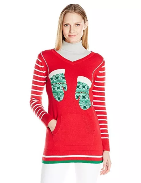 Isabella's Closet Women's Ugly Christmas Sweater Tunic With Fair Isle Mittens