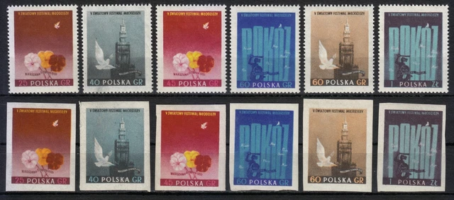 Poland 1955 MNH Mi 922AB-927AB Sc 687-692 World Festival of Youth, Warsaw **
