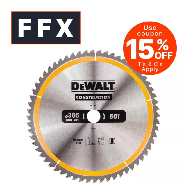 DeWalt DT1960 Construction Circular Saw Blade 305mm x30mm 60T Carbide Tipped