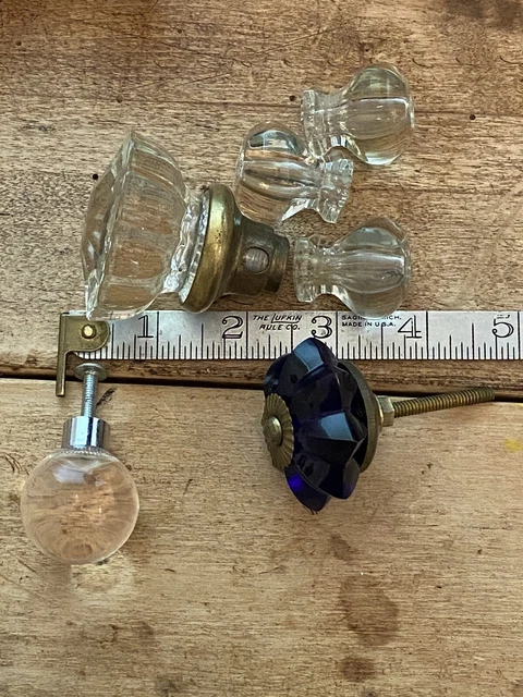 Lot of 6 Vintage Antique Glass Crystal Knobs Assorted Sizes, Styles & Parts, MCM