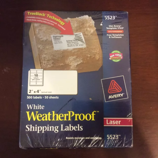 Avery WeatherProof Shipping Labels w/TrueBlock White 2 x 4 500/Pack 5523