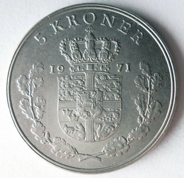 1971 DENMARK 5 KRONER - Excellent Coin - FREE SHIP - Bin #300