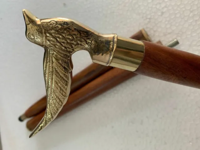 Vintage Brass Designer Bird Head Handle Victorian Wooden Walking Stick Cane Gift