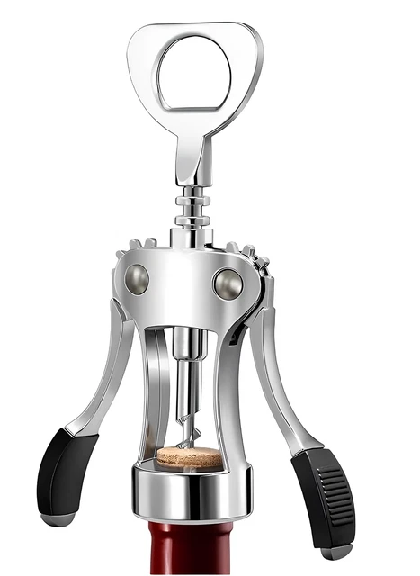 LuxeCraft Apribottiglie 3 In 1 In Acciaio Inox - Cavatappi Doppia Leva Con Tagliacapsule E Apribottiglie