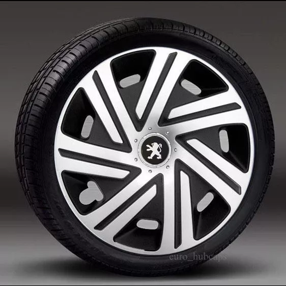 Silver/Black 15" wheel trims, Hub Caps, Covers to Peugeot 207 (Quantity 4)