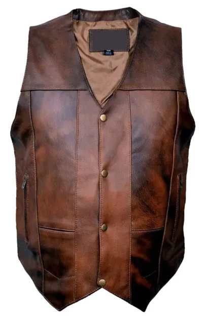 Mens 10 Pockets Concealed Carry Retro Brown Buffalo Hide Leather Vest W Holster