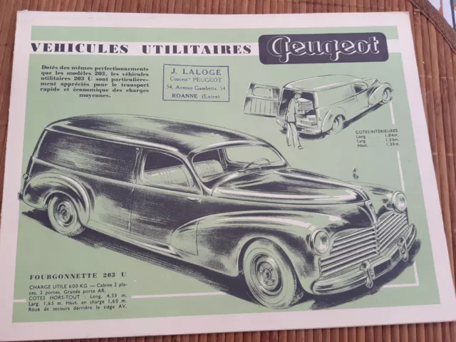 Brochure Automobile Catalogue Publicitaire Peugeot 203 Utilitaires 1952 Rare