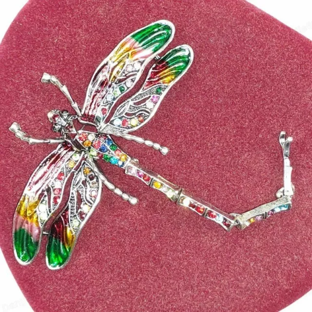 ARTICULATED DRAGONFLY PIN crystal MULTI ENAMEL vintage style BROOCH art nouveau 2